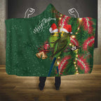 Green Budgerigars on Callistemon Hooded Blanket Merry Christmas Aussie - Aussie Hoodie