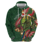 Green Budgerigars on Callistemon Hoodie Merry Christmas Aussie - Aussie Hoodie