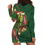 Green Budgerigars on Callistemon Hoodie Dress Merry Christmas Aussie - Aussie Hoodie