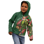 Green Budgerigars on Callistemon Kid Hoodie Merry Christmas Aussie - Aussie Hoodie