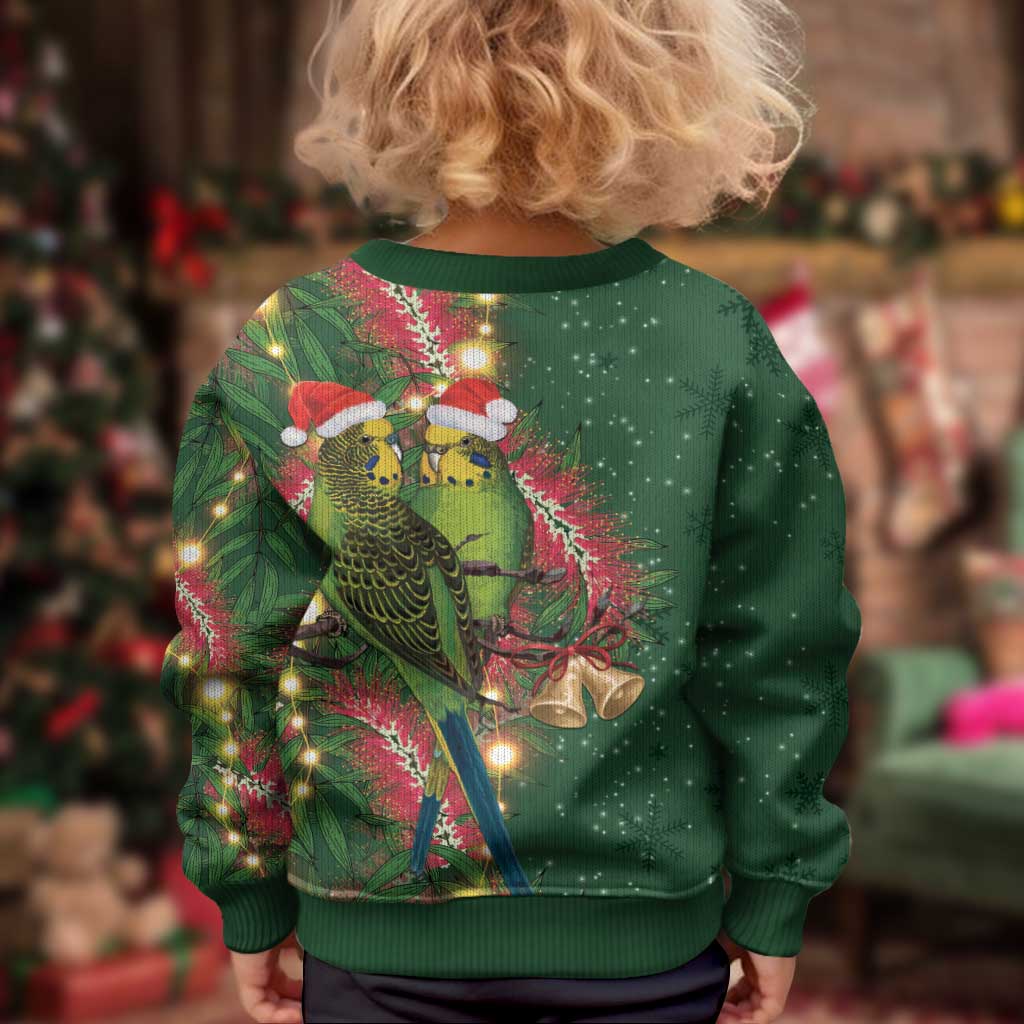 Green Budgerigars on Callistemon Merry Christmas Aussie Kid Ugly Christmas Sweater - Aussie Hoodie