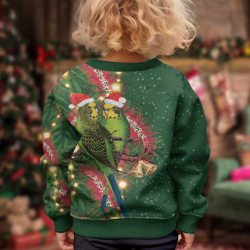 Green Budgerigars on Callistemon Merry Christmas Aussie Kid Ugly Christmas Sweater - Aussie Hoodie