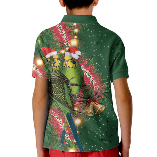 Green Budgerigars on Callistemon Kid Polo Shirt Merry Christmas Aussie - Aussie Hoodie