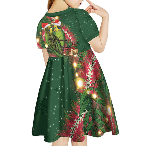 Green Budgerigars on Callistemon Kid Short Sleeve Dress Merry Christmas Aussie - Aussie Hoodie