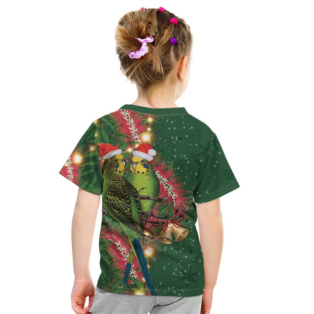 Green Budgerigars on Callistemon Kid T Shirt Merry Christmas Aussie - Aussie Hoodie