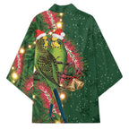 Green Budgerigars on Callistemon Kimono Merry Christmas Aussie - Aussie Hoodie