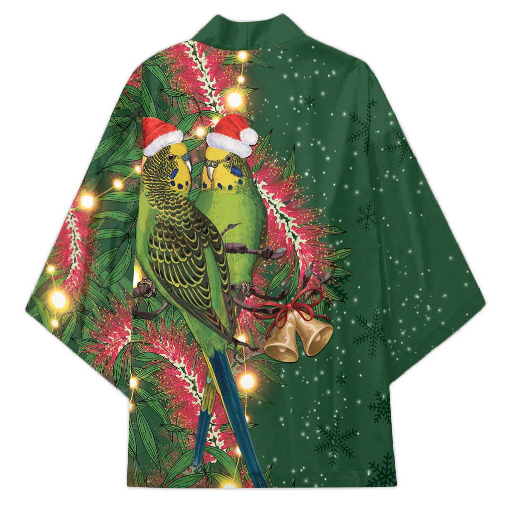 Green Budgerigars on Callistemon Kimono Merry Christmas Aussie - Aussie Hoodie