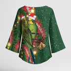 Green Budgerigars on Callistemon Kimono Sleeve Blouse Merry Christmas Aussie - Aussie Hoodie