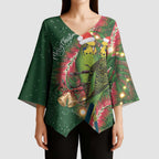 Green Budgerigars on Callistemon Kimono Sleeve Blouse Merry Christmas Aussie - Aussie Hoodie