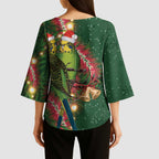 Green Budgerigars on Callistemon Kimono Sleeve Blouse Merry Christmas Aussie - Aussie Hoodie