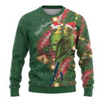 Green Budgerigars on Callistemon Merry Christmas Aussie Ugly Christmas Sweater - Aussie Hoodie