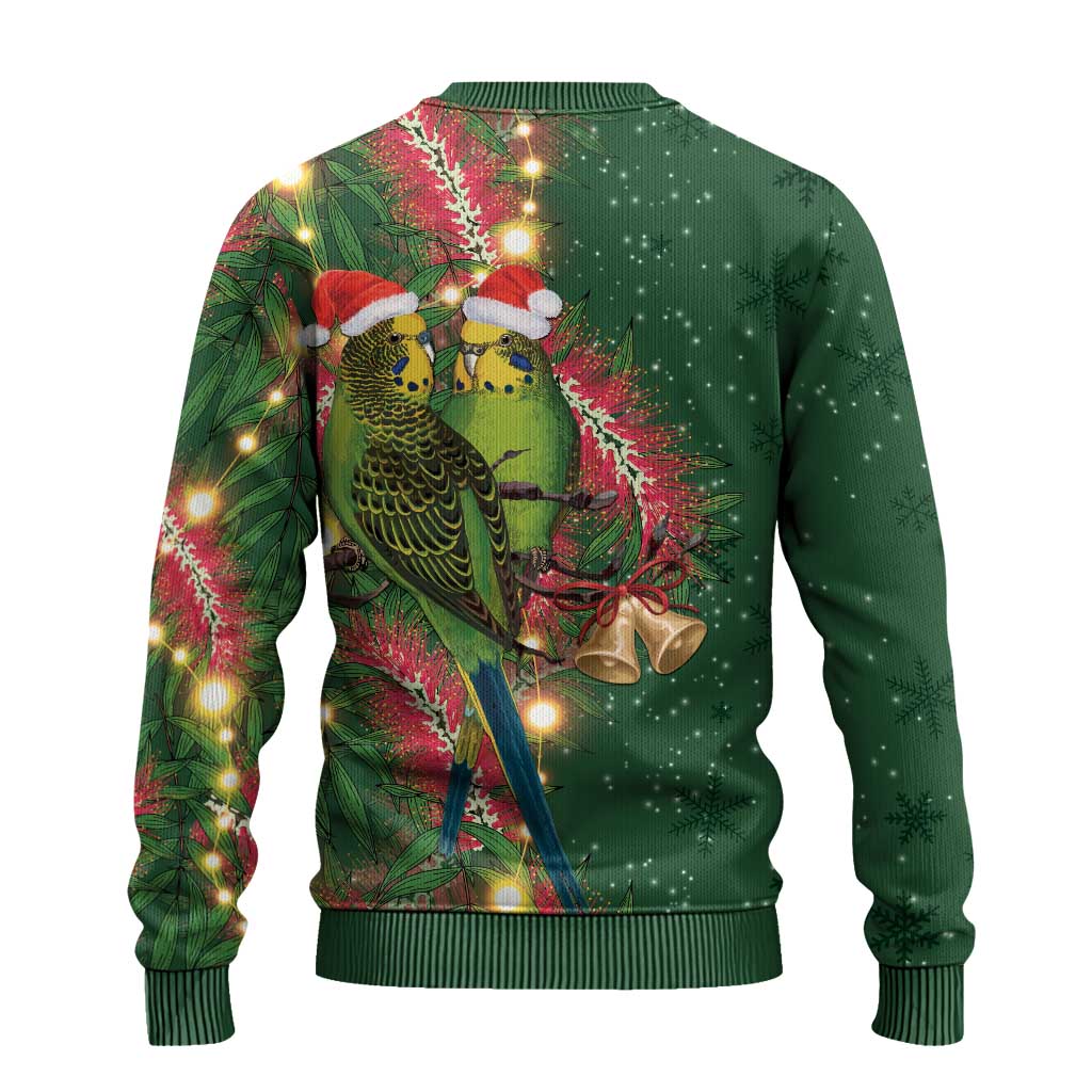 Green Budgerigars on Callistemon Merry Christmas Aussie Ugly Christmas Sweater - Aussie Hoodie