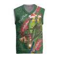 Green Budgerigars on Callistemon Merry Christmas Aussie Christmas Knitted V-Neck Vest - Aussie Hoodie