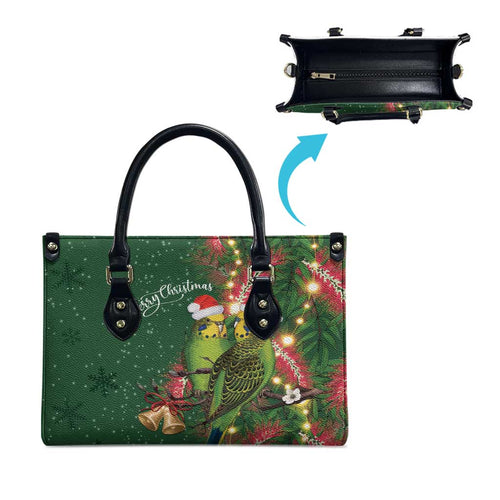 Green Budgerigars on Callistemon Leather Bag Merry Christmas Aussie - Aussie Hoodie