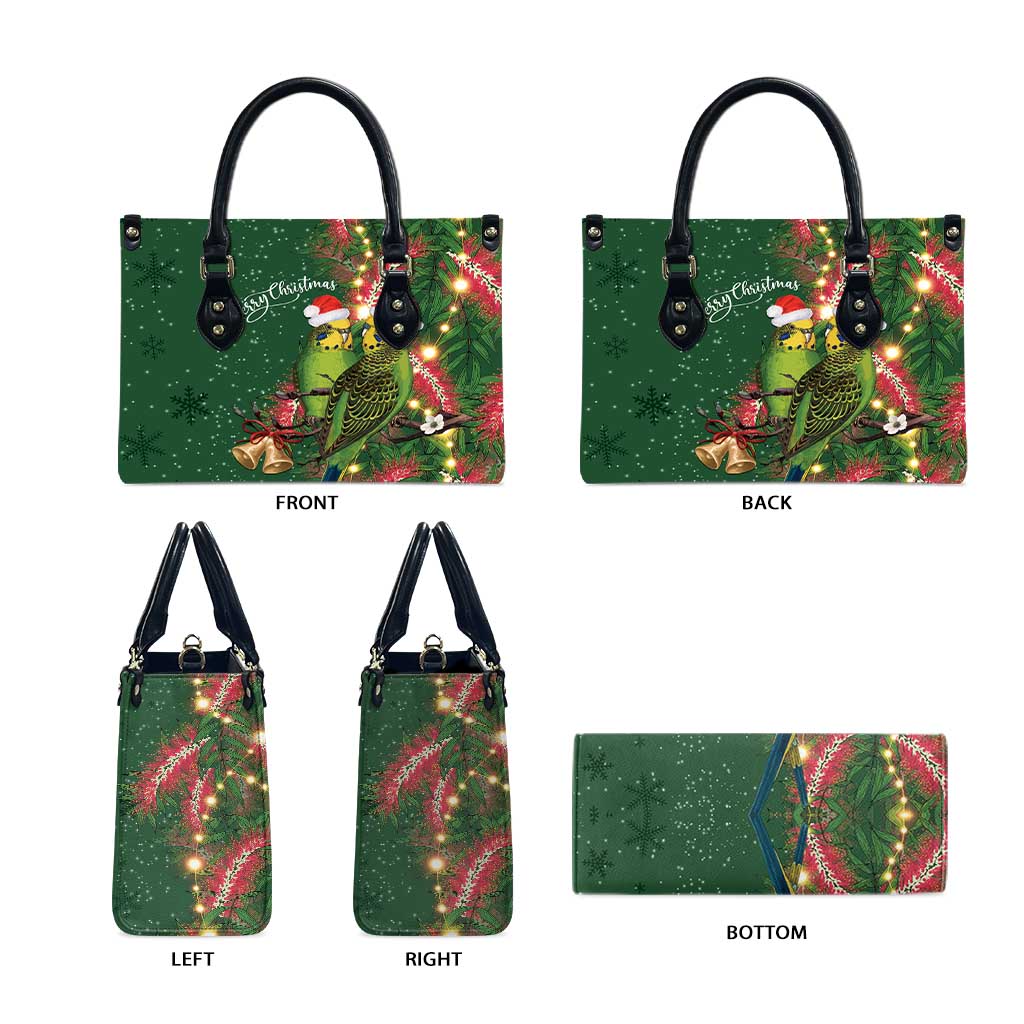 Green Budgerigars on Callistemon Leather Bag Merry Christmas Aussie - Aussie Hoodie