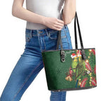 Green Budgerigars on Callistemon Leather Tote Bag Merry Christmas Aussie - Aussie Hoodie