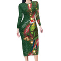 Green Budgerigars on Callistemon Long Sleeve Bodycon Dress Merry Christmas Aussie - Aussie Hoodie