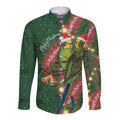 Green Budgerigars on Callistemon Long Sleeve Button Shirt Merry Christmas Aussie - Aussie Hoodie