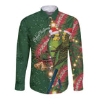 Green Budgerigars on Callistemon Long Sleeve Button Shirt Merry Christmas Aussie - Aussie Hoodie