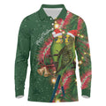 Green Budgerigars on Callistemon Long Sleeve Polo Shirt Merry Christmas Aussie - Aussie Hoodie