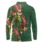 Green Budgerigars on Callistemon Long Sleeve Polo Shirt Merry Christmas Aussie - Aussie Hoodie