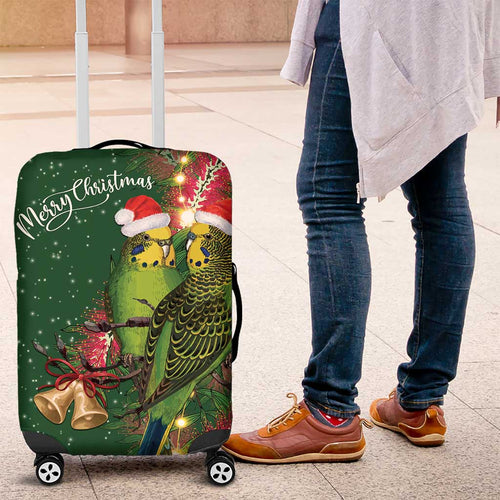 Green Budgerigars on Callistemon Luggage Cover Merry Christmas Aussie - Aussie Hoodie