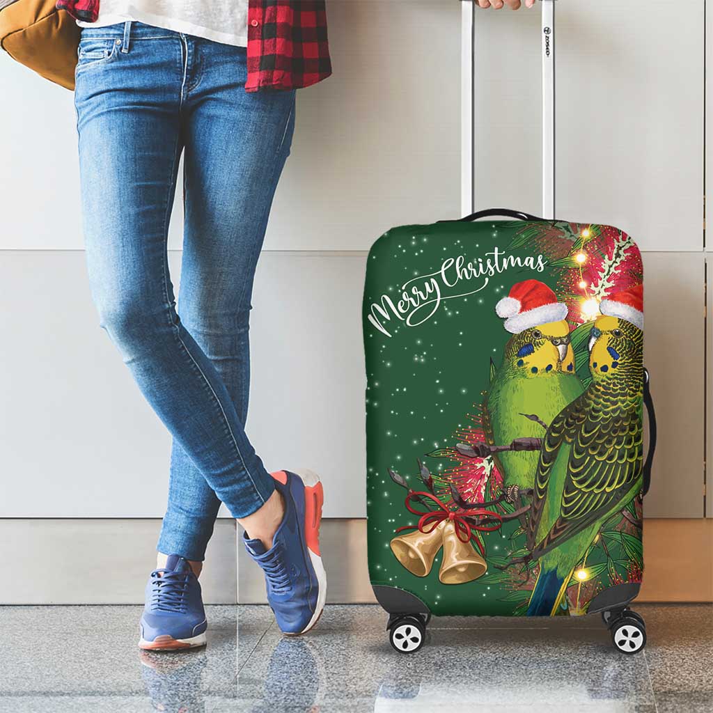 Green Budgerigars on Callistemon Luggage Cover Merry Christmas Aussie - Aussie Hoodie