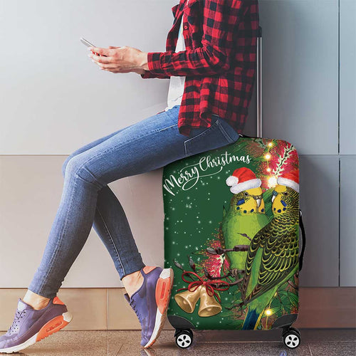 Green Budgerigars on Callistemon Luggage Cover Merry Christmas Aussie - Aussie Hoodie