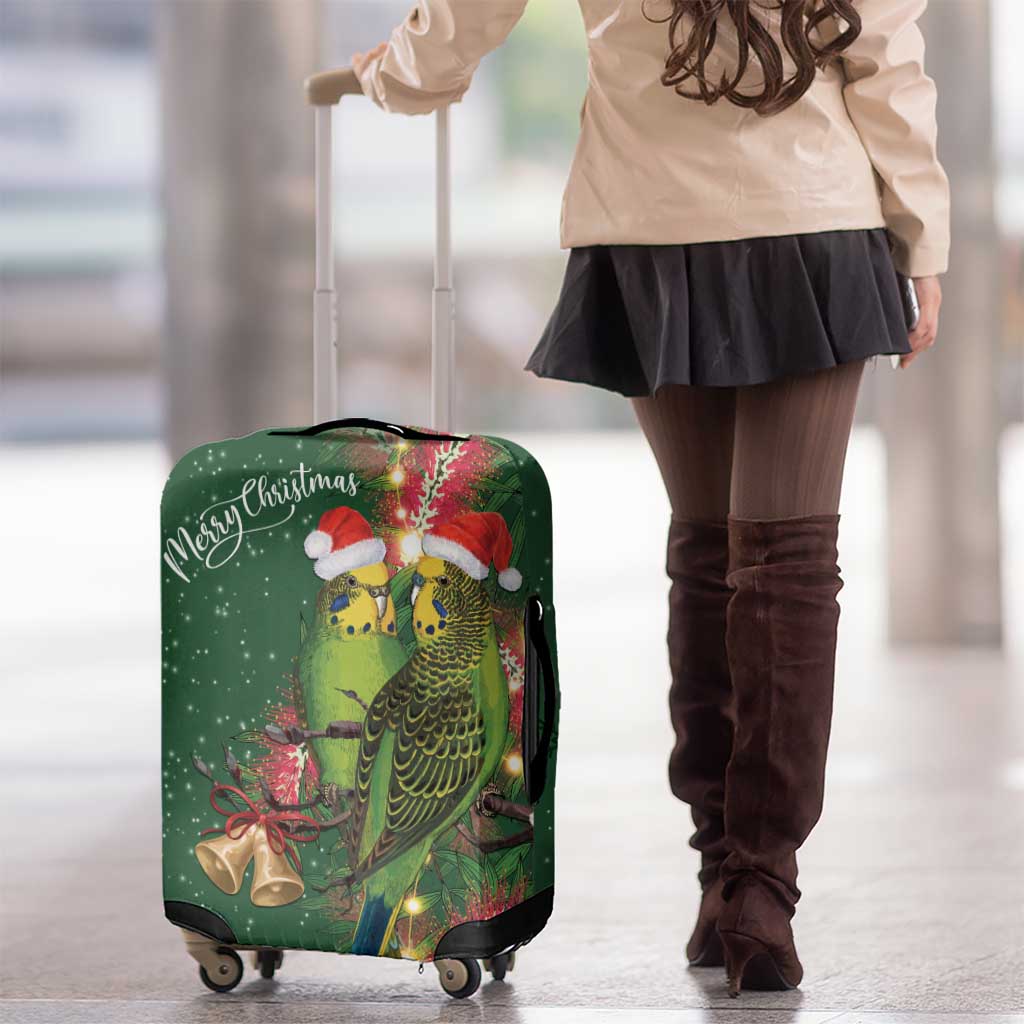 Green Budgerigars on Callistemon Luggage Cover Merry Christmas Aussie - Aussie Hoodie