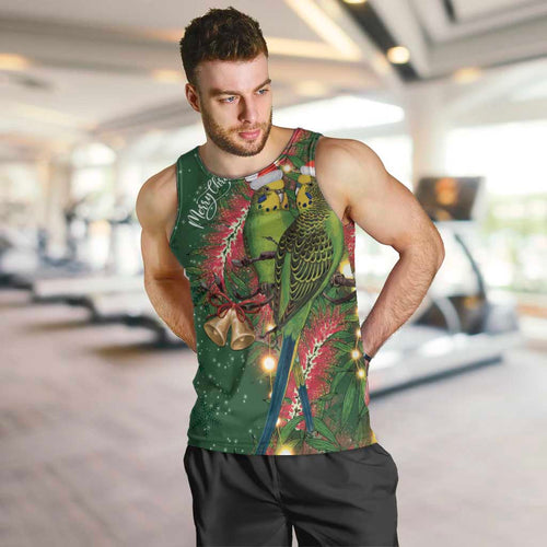 Green Budgerigars on Callistemon Men Tank Top Merry Christmas Aussie - Aussie Hoodie