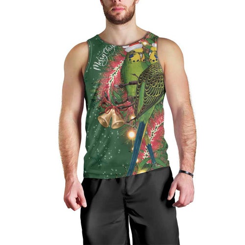 Green Budgerigars on Callistemon Men Tank Top Merry Christmas Aussie - Aussie Hoodie