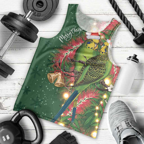 Green Budgerigars on Callistemon Men Tank Top Merry Christmas Aussie - Aussie Hoodie