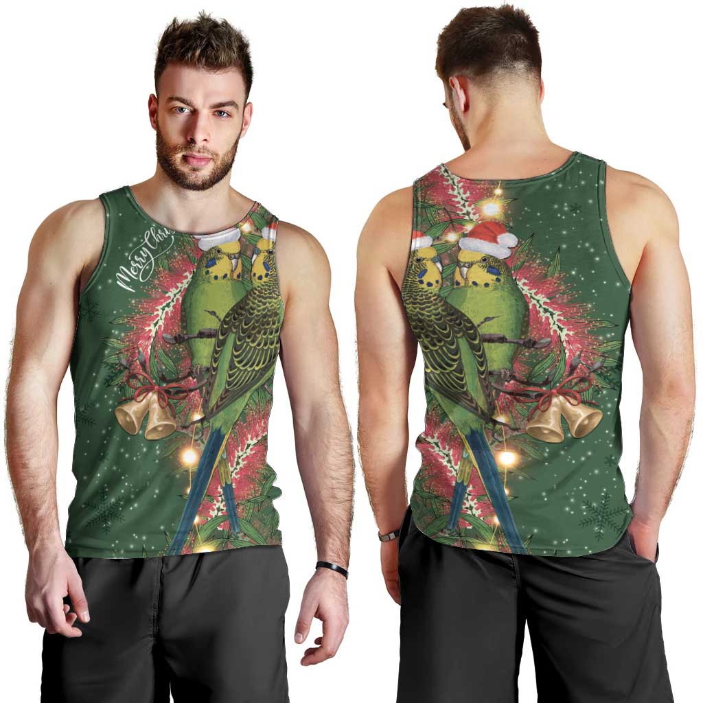 Green Budgerigars on Callistemon Men Tank Top Merry Christmas Aussie - Aussie Hoodie