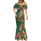 Green Budgerigars on Callistemon Mermaid Dress Merry Christmas Aussie - Aussie Hoodie