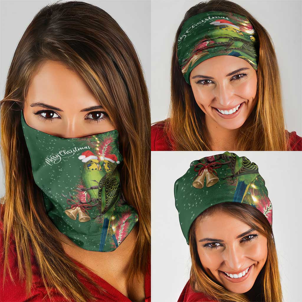 Green Budgerigars on Callistemon Neck Gaiter Merry Christmas Aussie - Aussie Hoodie