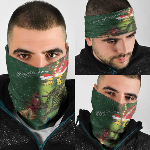 Green Budgerigars on Callistemon Neck Gaiter Merry Christmas Aussie - Aussie Hoodie
