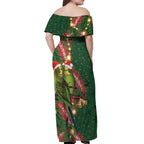 Green Budgerigars on Callistemon Off Shoulder Maxi Dress Merry Christmas Aussie - Aussie Hoodie