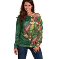 Green Budgerigars on Callistemon Off Shoulder Sweater Merry Christmas Aussie - Aussie Hoodie