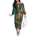 Green Budgerigars on Callistemon Off The Shoulder Long Sleeve Dress Merry Christmas Aussie - Aussie Hoodie