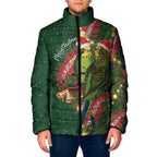 Green Budgerigars on Callistemon Padded Jacket Merry Christmas Aussie - Aussie Hoodie