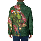 Green Budgerigars on Callistemon Padded Jacket Merry Christmas Aussie - Aussie Hoodie