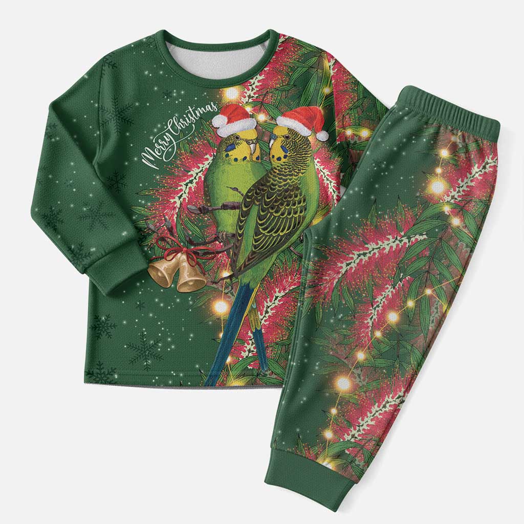 Green Budgerigars on Callistemon Merry Christmas Aussie Christmas Pajama Set - Aussie Hoodie