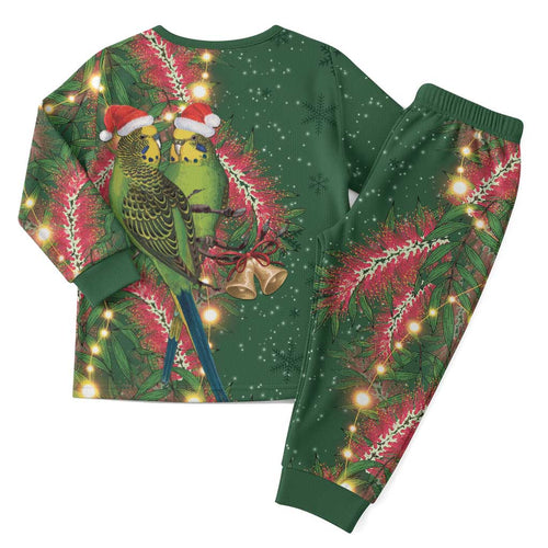 Green Budgerigars on Callistemon Merry Christmas Aussie Christmas Pajama Set - Aussie Hoodie