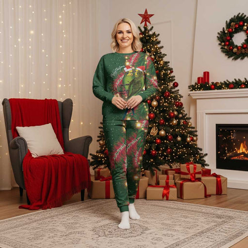 Green Budgerigars on Callistemon Merry Christmas Aussie Christmas Pajama Set - Aussie Hoodie