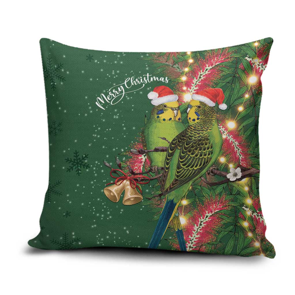 Green Budgerigars on Callistemon Pillow Cover Merry Christmas Aussie - Aussie Hoodie