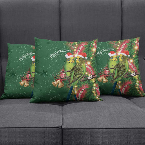 Green Budgerigars on Callistemon Pillow Cover Merry Christmas Aussie - Aussie Hoodie