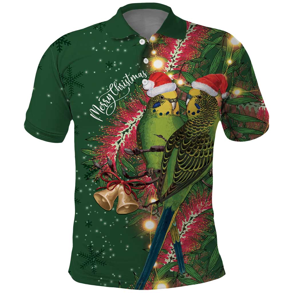 Green Budgerigars on Callistemon Polo Shirt Merry Christmas Aussie - Aussie Hoodie
