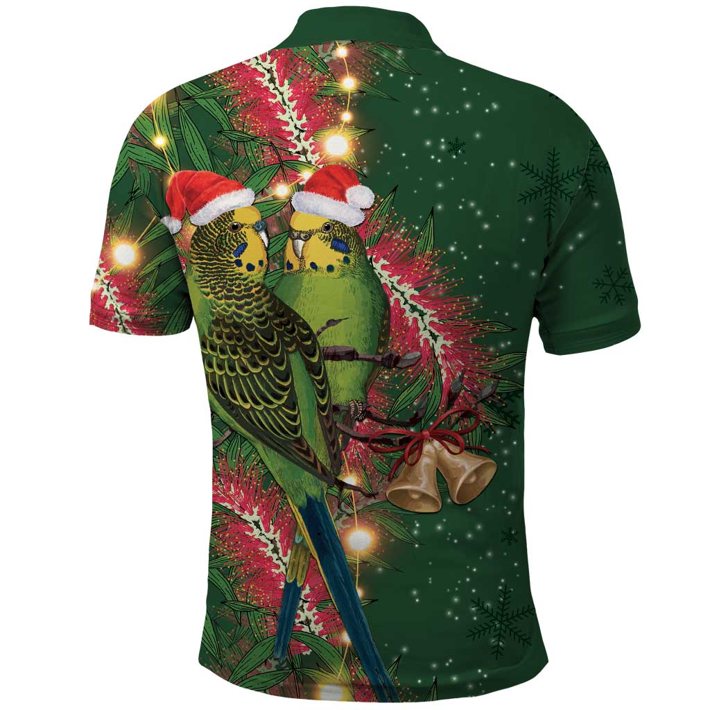 Green Budgerigars on Callistemon Polo Shirt Merry Christmas Aussie - Aussie Hoodie