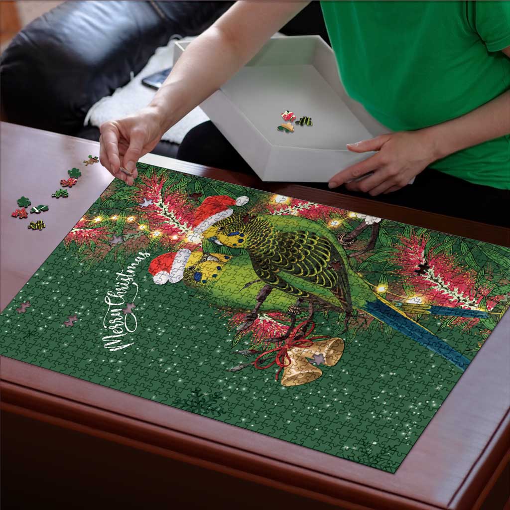 Green Budgerigars on Callistemon Puzzle Merry Christmas Aussie - Aussie Hoodie