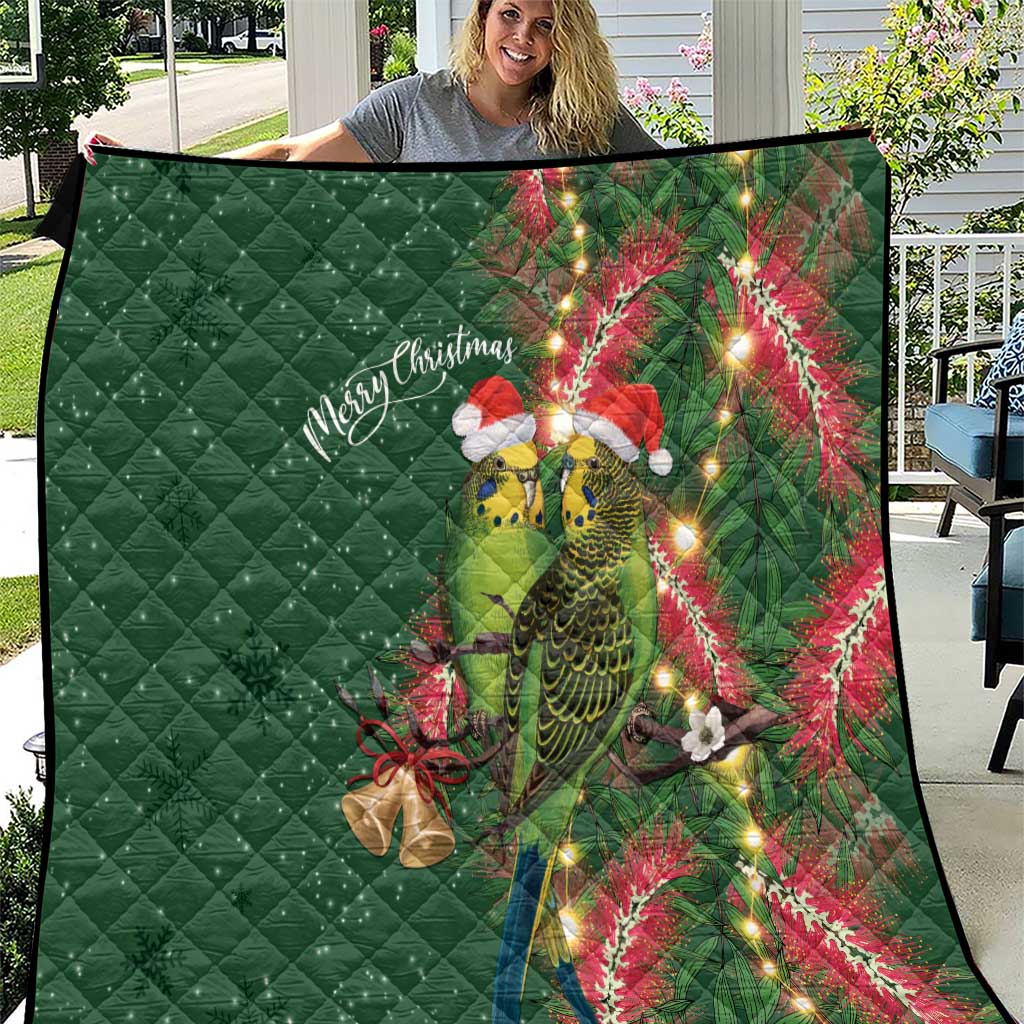 Green Budgerigars on Callistemon Quilt Merry Christmas Aussie - Aussie Hoodie